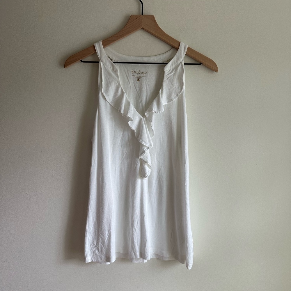 Lilly Pulitzer White Ruffle Tank Top